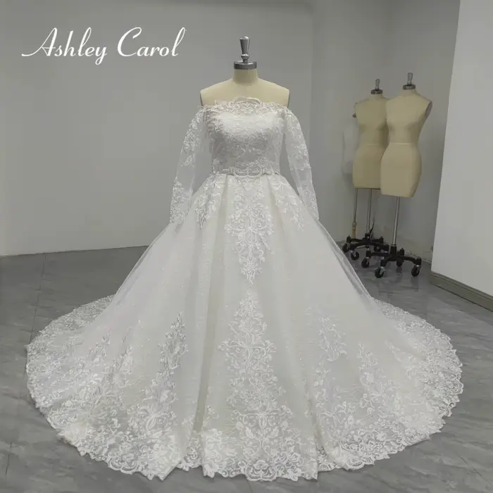 Ashley Carol nouvelle arrivée robe De mariée avec veste photos réelles superbe à manches longues Appliques ceinture