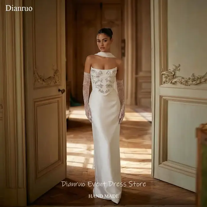 Robe de mariée de luxe Dianruo en strass 3D, longue et droite, avec rubans en satin, robe de soirée 