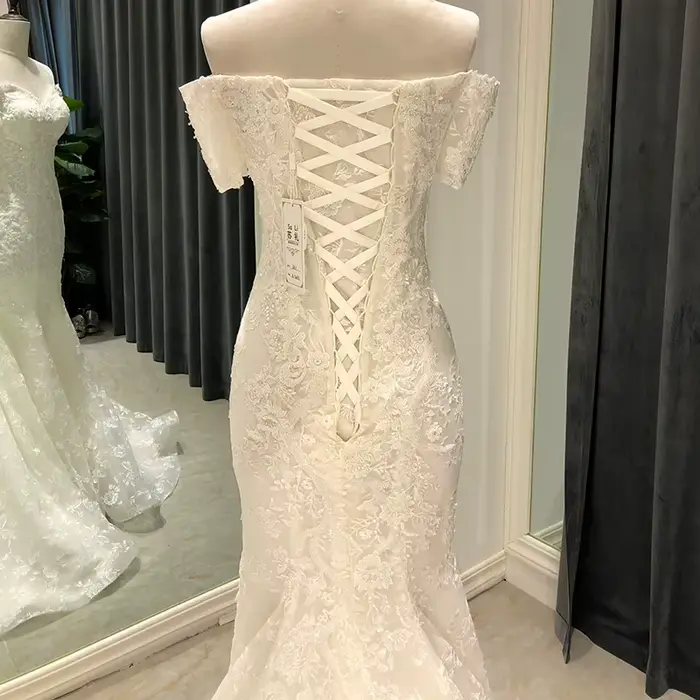 Longue robe de mariée sirène personnalisée, corset de luxe pour musulmanes, jolie robe de mariée, 6811