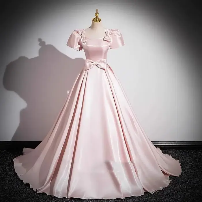 Robe de soirée élégante en Satin français rose pour femmes