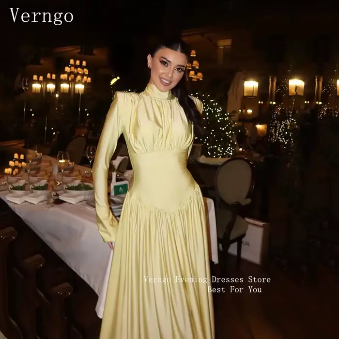 Verngo – robe de soirée moderne en satin jaune