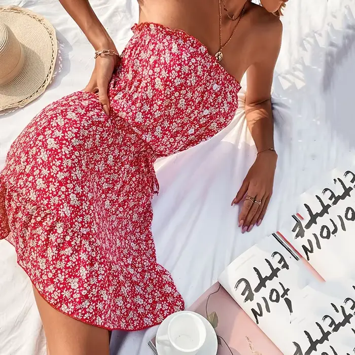 Robe élégante à imprimé floral pour femmes, robes d'été décontractées, simple boutonnage, à lacets, sexy, mini banribMini, nouvelle collection 2024