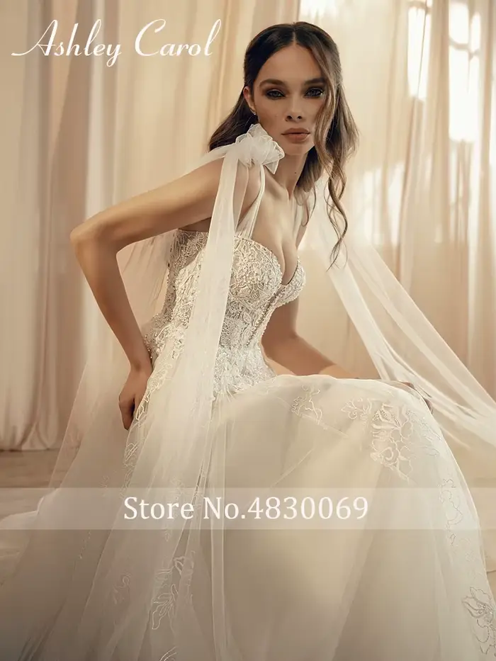 Robe de mariée Ashley Carol Boho avec rubans et appliques en tulle pour femmes, occasions spéciales et soirées festives