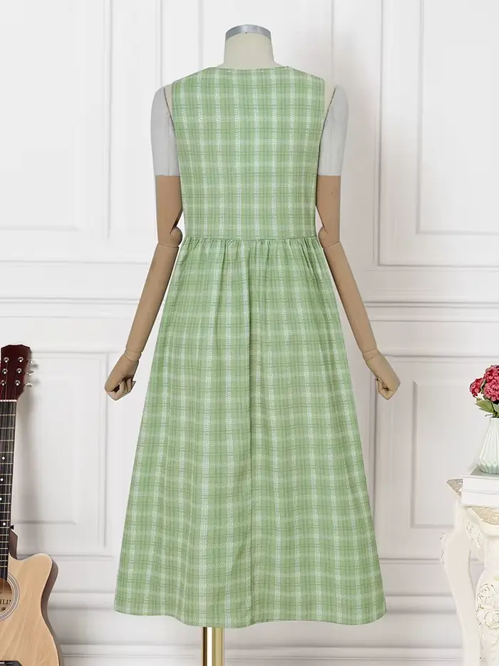 ZANZEA bohème femmes Robe longue décontracté été sans manches Vintage Plaid