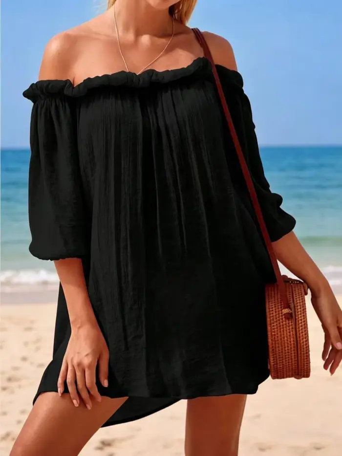 Robe courte asymétrique style plage en polyester et fibre de viscose pour femmes occassions estivales sorties plage vacances