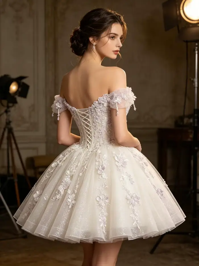 Robes de soirée courtes à fleurs 3D pour adolescentes