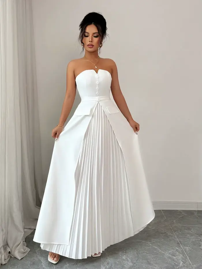 Robe longue blanche sans bretelles pour femme