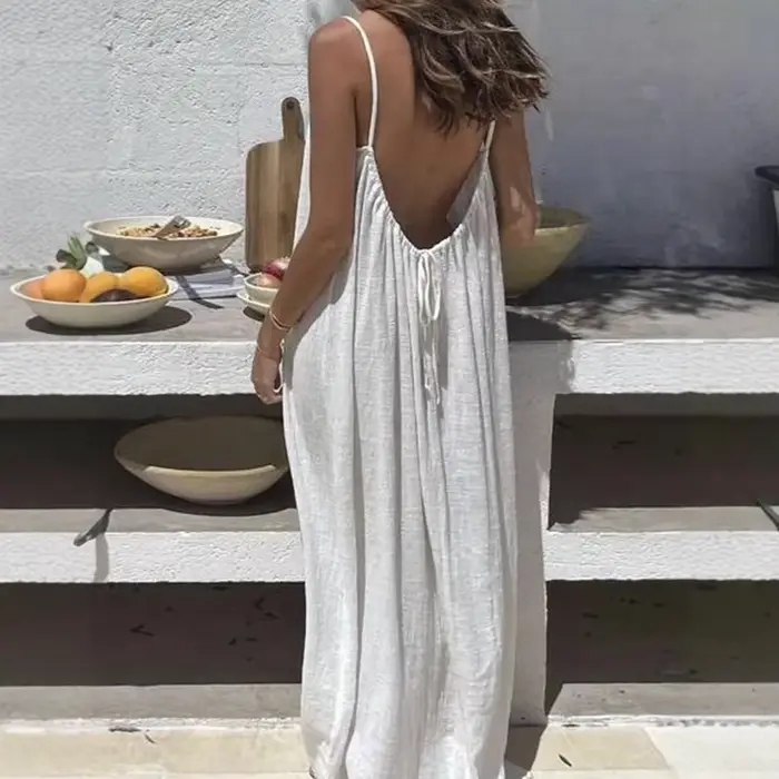 Robe bohème sans manches dos nu ample pour femmes été plage soirées spéciales