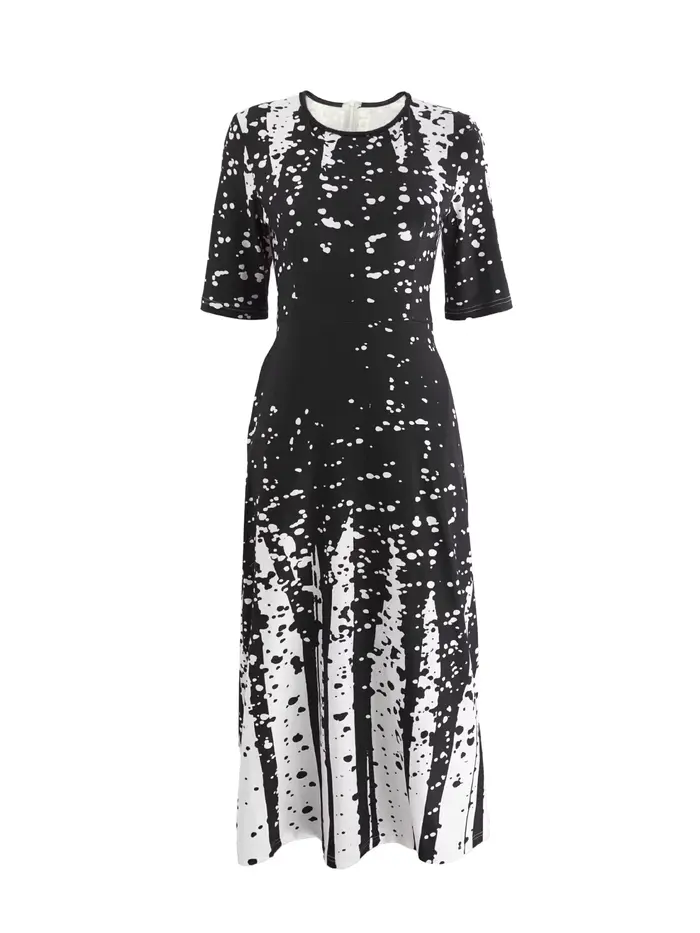 Robe longue de soirée élégante pour femmes, col rond, imprimé rétro, décontracté, polyester et élasthanne, idéale pour mariages et événements spéciaux