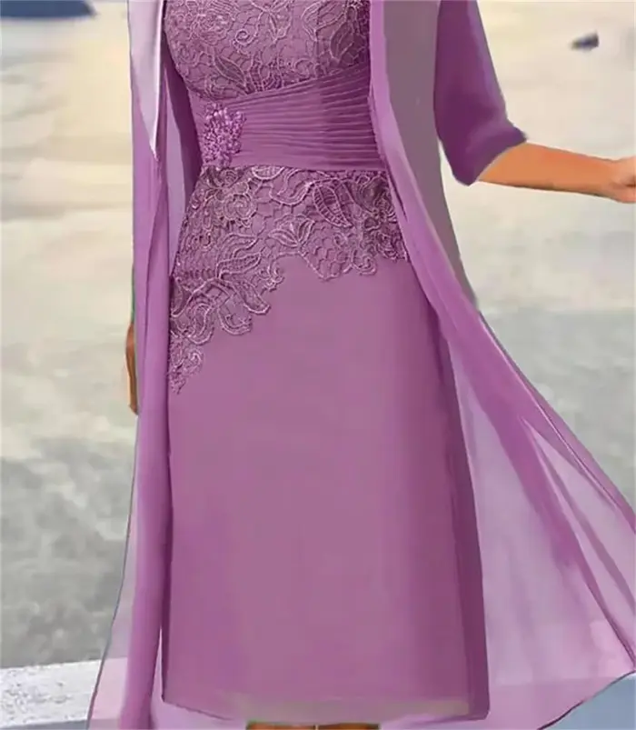 Robe de mère de la mariée en mousseline bleu poussiére