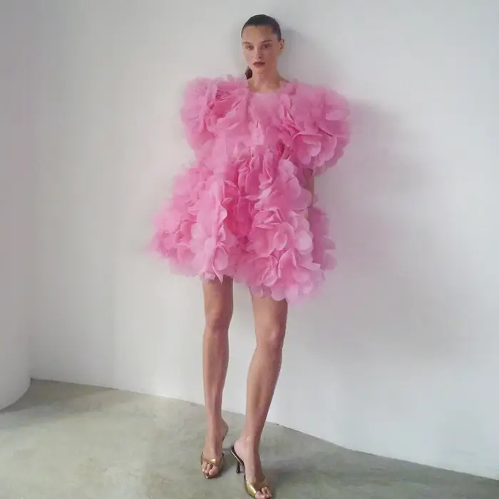 Jolie robe en Organza rose ornée de fleurs de pivoine 3D, robes courtes de fête de mariage pour femm