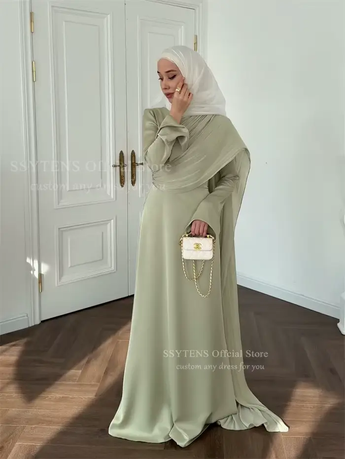 SSYTENS personnalisé vert sauge robes d'invité de mariage pour les femmes dubaï manches longues modeste robe de soirée