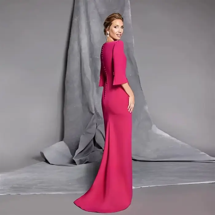 Robes de soirée sirène simples pour la mère de la mariée, personnalisées, col en V, manches 3/4, robes de soirée plissées