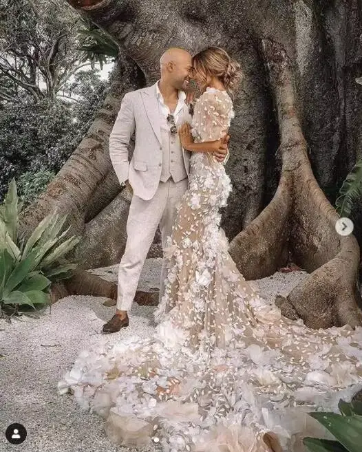 Yanshmigown-Robe de mariée sirène bohème à fleurs