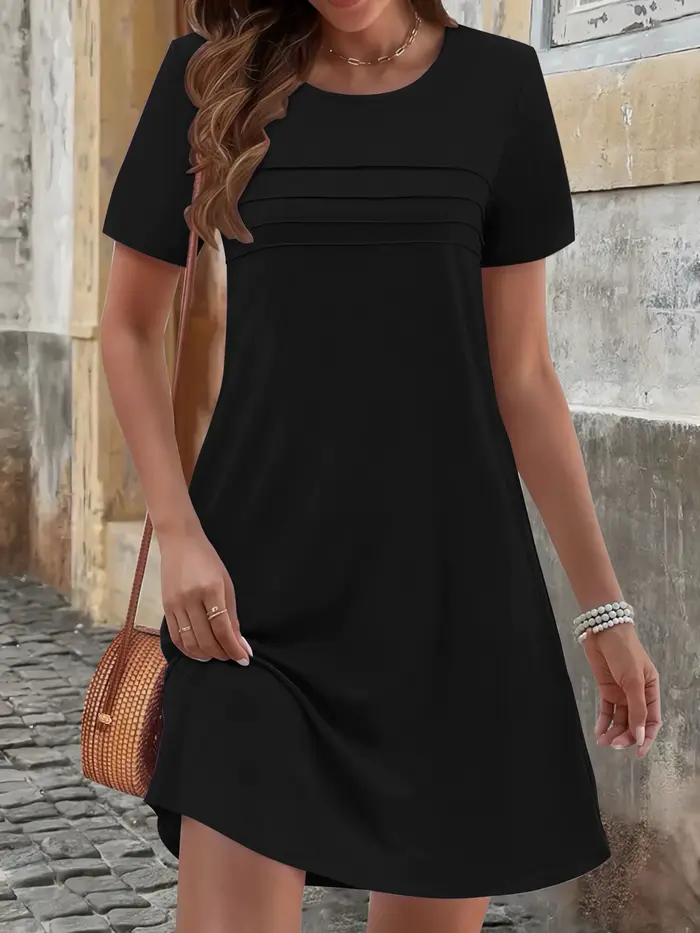 Robe d'été grande taille pour femmes, mode Midi plissée, manches courtes, couleur unie, élégante, co