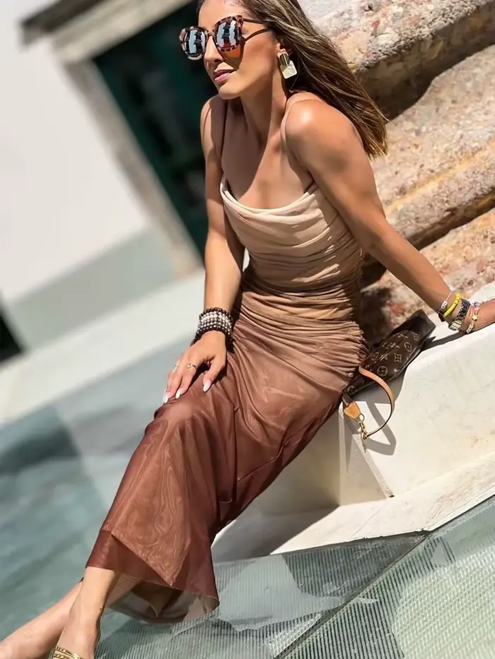 Robe Mujer en polyester décontractée avec tour de taille empire et motifs teinture à nouer pour femmes, idéale pour les occasions spéciales et le quotidien