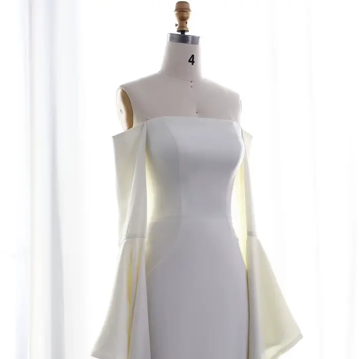Robe Sharon Said SF050 dénudée élégante pour femmes soirée officielle mariage satiné polyester simple sirène avec manches évasées
