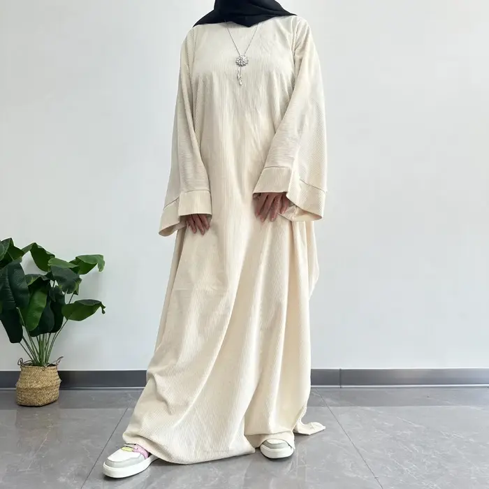 Robe en velours cotelé polyester pour femmes abaya décontractée élégante pour toutes les occasions Ramadan Aïd musulmane
