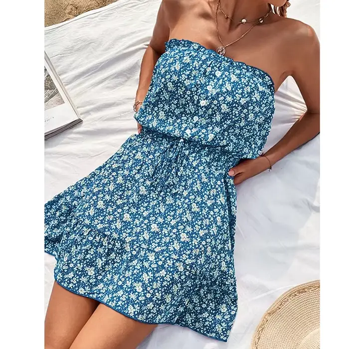 Robe élégante à imprimé floral pour femmes, robes d'été décontractées, simple boutonnage, à lacets, sexy, mini banribMini, nouvelle collection 2024