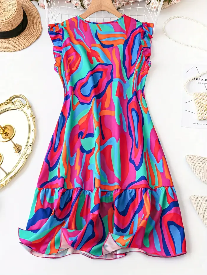 Robe éthérée polyester avec imprimé floral ample et décontractée pour femmes occasions estivales style bohème