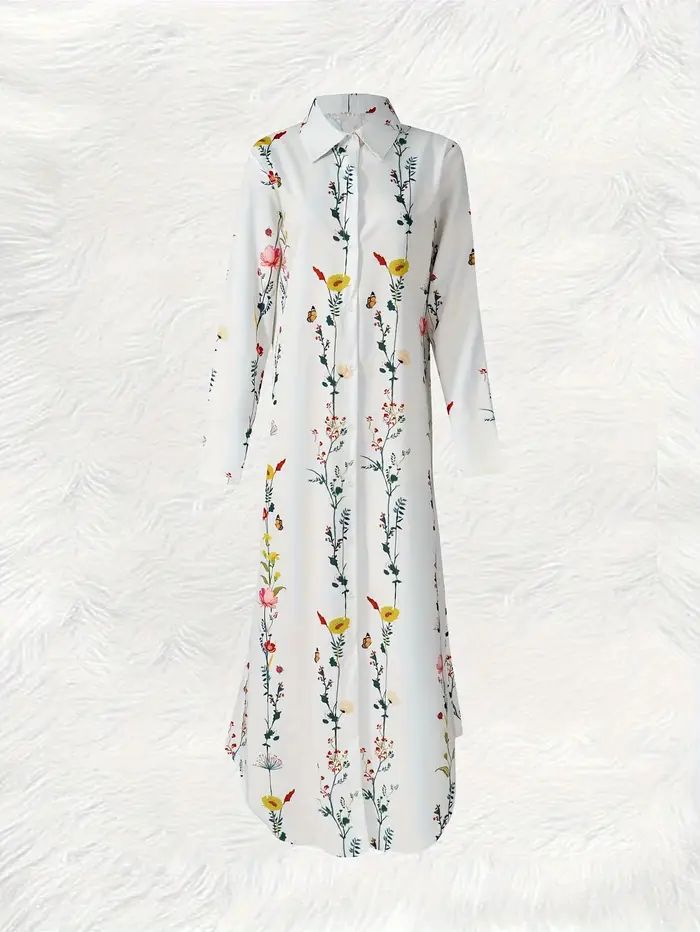 Robe décontractée à manches longues à imprimé floral pour femme