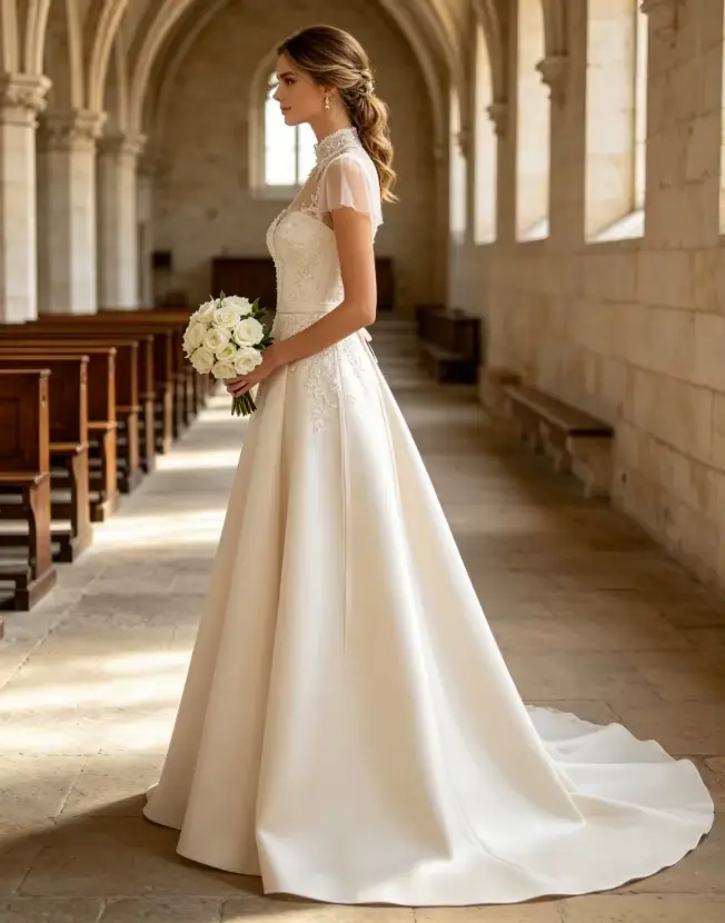Robes de mariée de luxe personnalisées à manches courtes