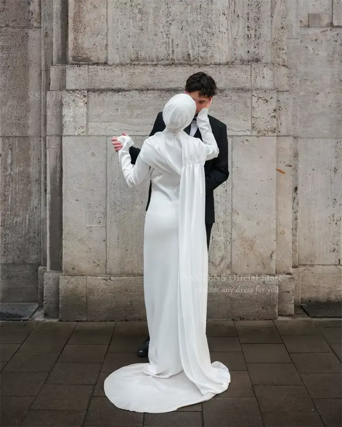 Robes de mariée musulmanes blanches modestes SSYTENS avec cape