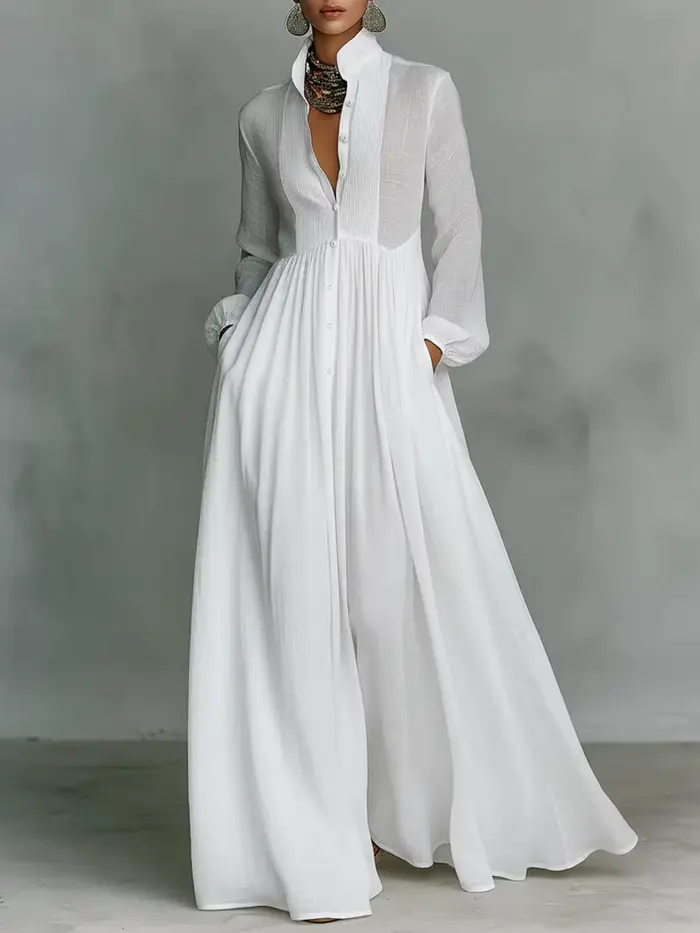 Robe longue élégante pour femmes, automne-hiver 2025, manches longues, robe maxi blanche décontracté