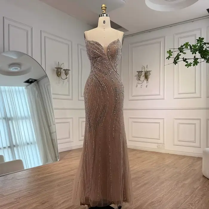 Robe de soirée sirène rouge arabe de luxe