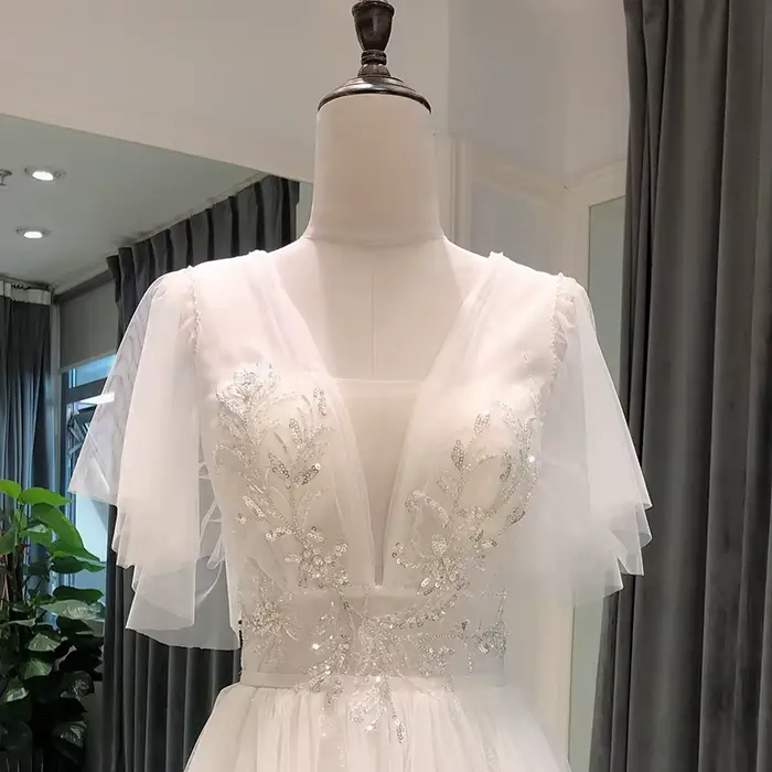 8148 personnalisé élégant dentelle plage bohème robe de mariée col en v France Simple