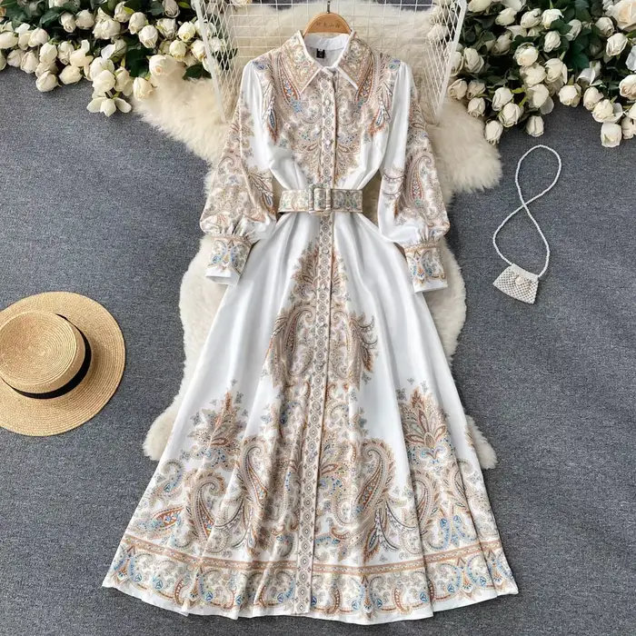 WEIN femmes bleu robe florale Vintage à manches longues printemps jupe de haute qualité formelle décontracté élégant fête anniversaire piste Vestido
