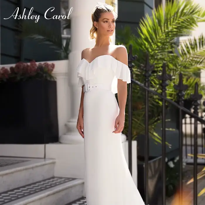 Ashley Carol-Robe de Mariée Sirène en Mousseline de Soie, Tenue Sexy et Élégante, à Volants, pour Fe