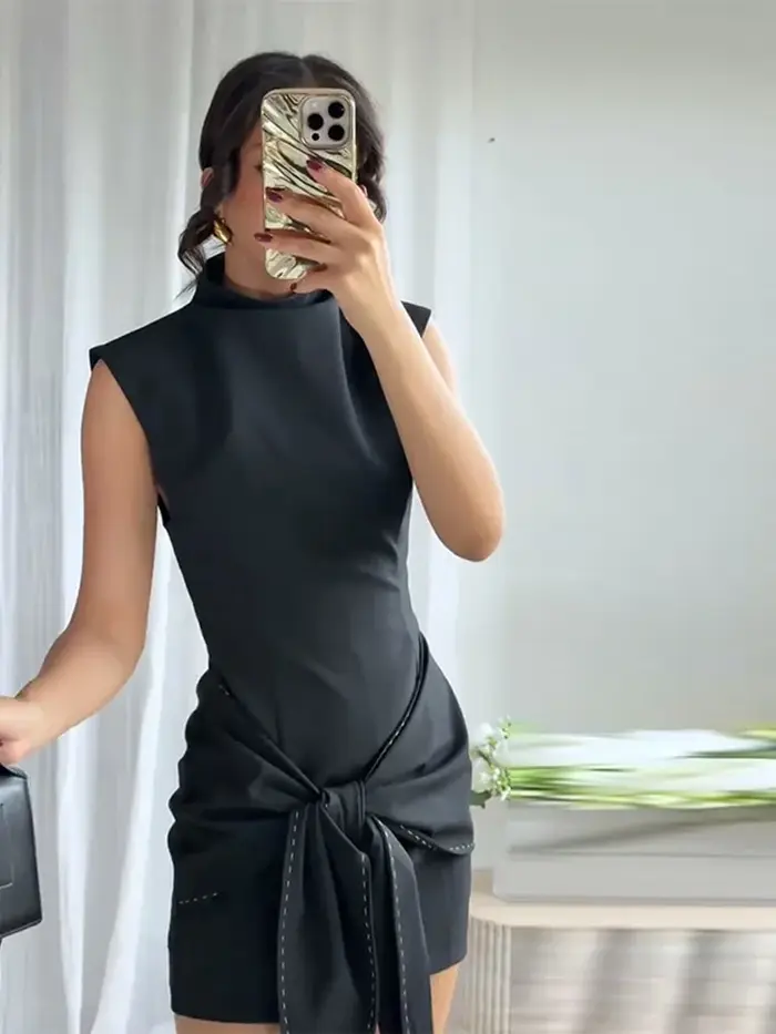 Robes de soirée pour femmes couture à lacets robe courte automne 2025 femme sans manches fermeture éclair