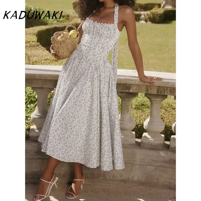 Robe midi KADUWAKI d'inspiration bohème à imprimé floral rose pour femme, sans bretelles, avec fente latérale, corset, robes d'été élégantes pour femmes, robes de soirée