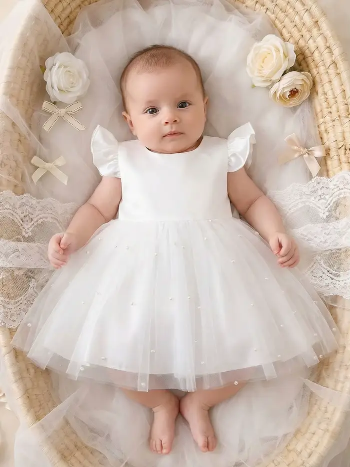 Robe de princesse blanche élégante pour filles avec manches volantées
