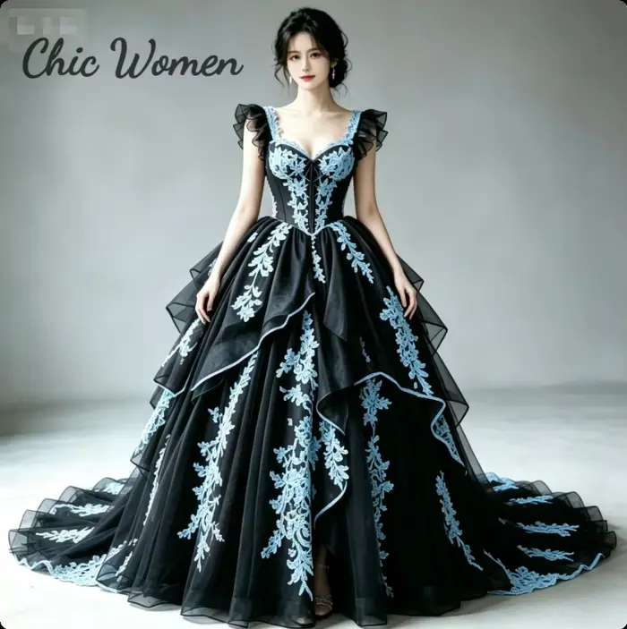 Robe de mariée gothique rose victorienne à volants et manches courtes