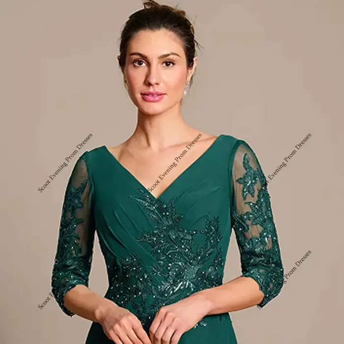 Robe de mère de mariée moderne en mousseline de soie avec dentelle, demi-manches, pour soirées et mariages, idéale pour les occasions spéciales ```