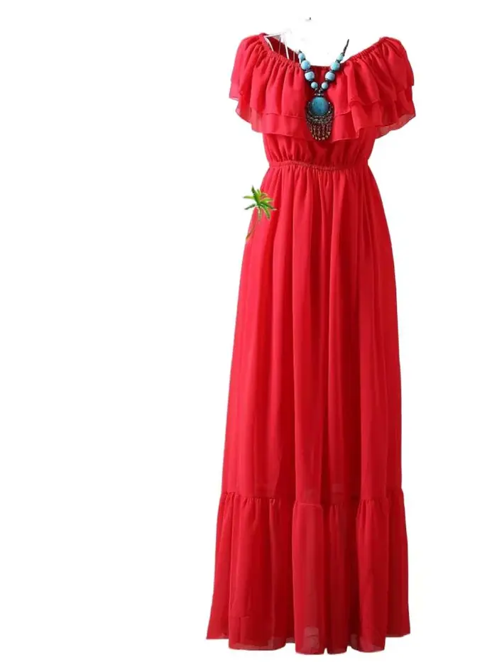 Robe longue en mousseline de soie style bohème avec volants pour femme pour les occasions spéciales été 2024