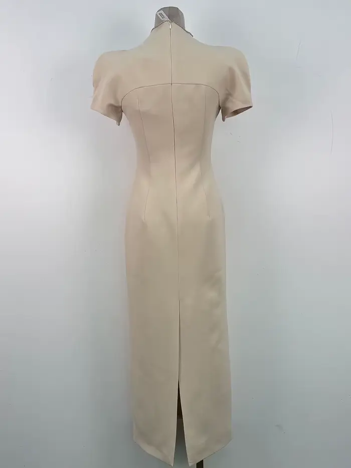 Robe amincissante TWOTWINSTYLE pour femme, col montant, manches courtes, patchwork brodé, ornée de d