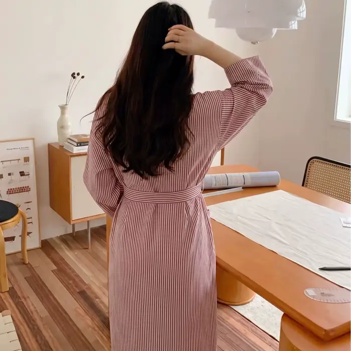 Robe rayée rose élégante pour femme printemps automne occassions spéciales française décontractée et luxueuse