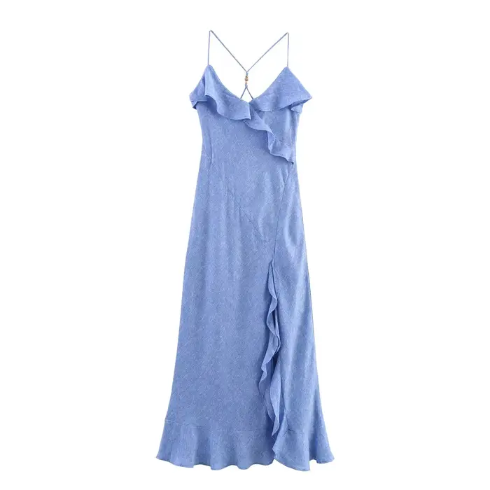 HH femmes été vacances Style col en v couches robe asymétrique femme élégante Sexy dos nu sangle our