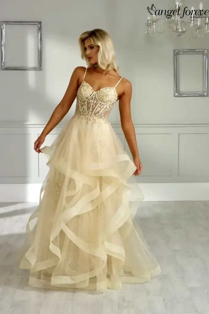 Robe de bal élégante en polyester avec décolleté en V et appliques pour femmes occasions spéciales et galas