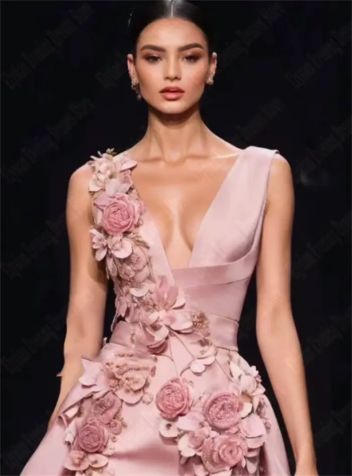 Robe de Soirée Élégante en Satin à Fleurs 3D