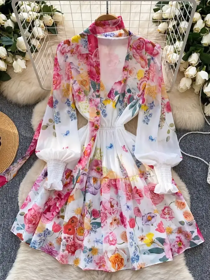 Robe de Soirée Élégante et Vintage avec Ruban Imprimé pour Femme