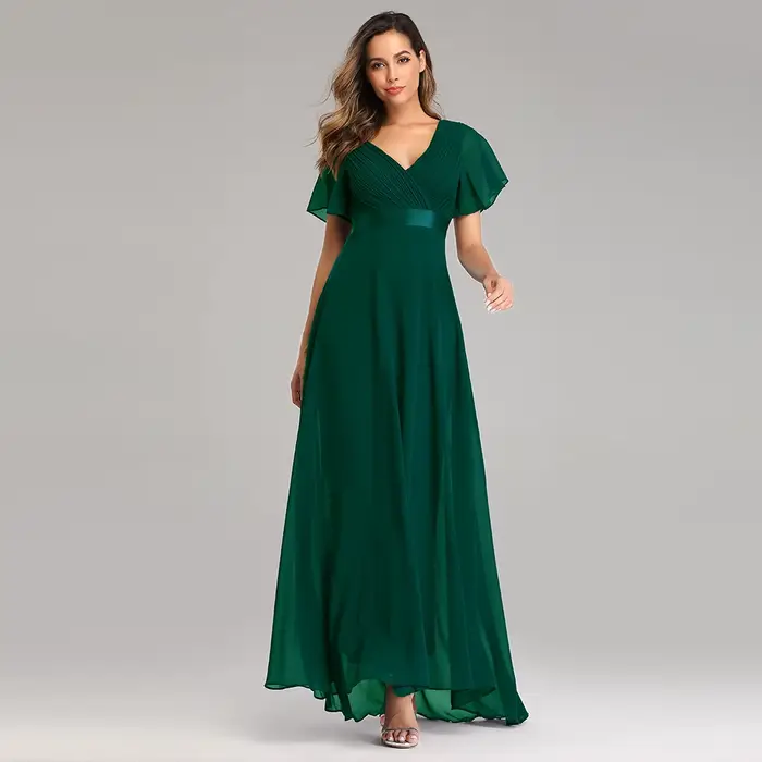 Robe de soirée élégante en mousseline de soie avec col en V et volants pour femmes, occasions spéciales, soirée officielle, mariage