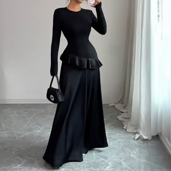 Robe longue en dentelle à manches longues, élégante, haut de gamme, vêtements pour femmes, automne hiver 2025