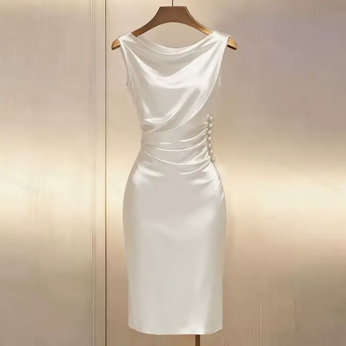 Robes d'été élégantes pour femmes, sans manches, blanches, à plis fins, Vestidos De Verano Mujer Q41