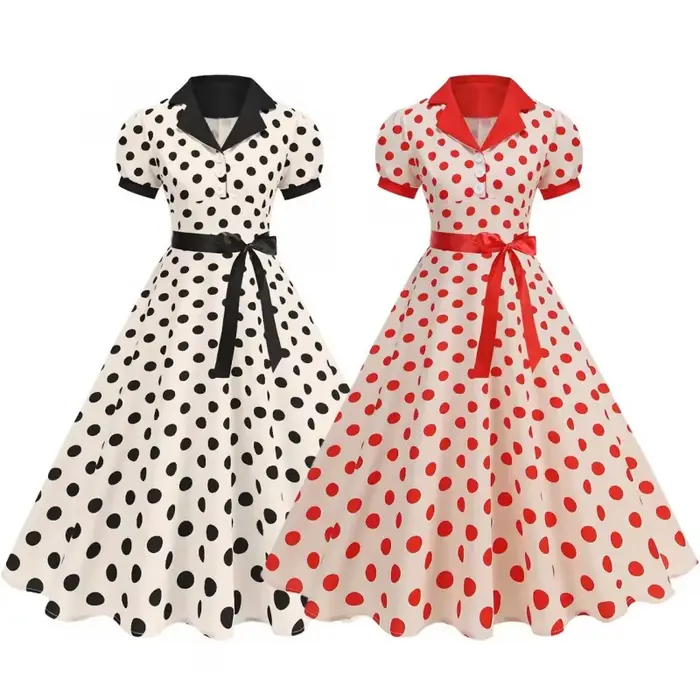 Robe vintage à pois pour femmes élégante avec ceinture rockabilly années 50 et 60 pour bal de promo et fête de mariage