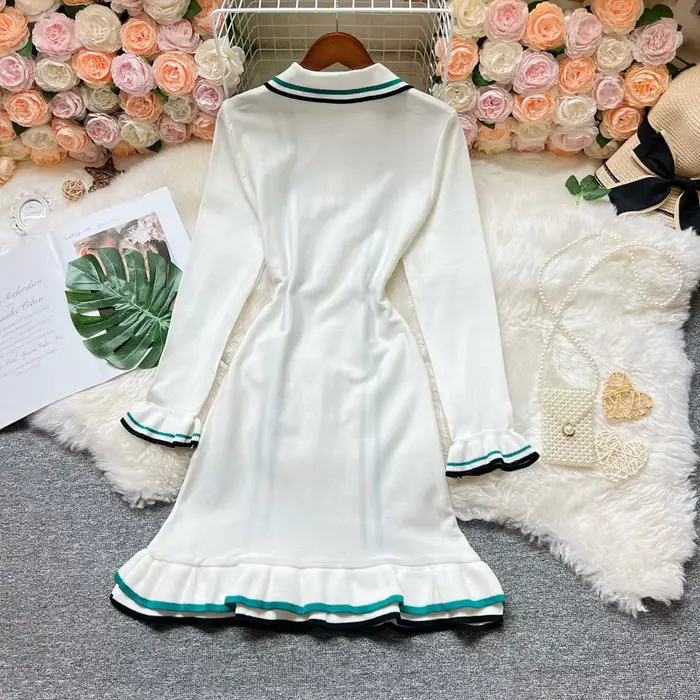 YuooMuoo marque mode femmes tricoté Mini robe Ins chaud Sexy paquet hanches à volants robe de soirée