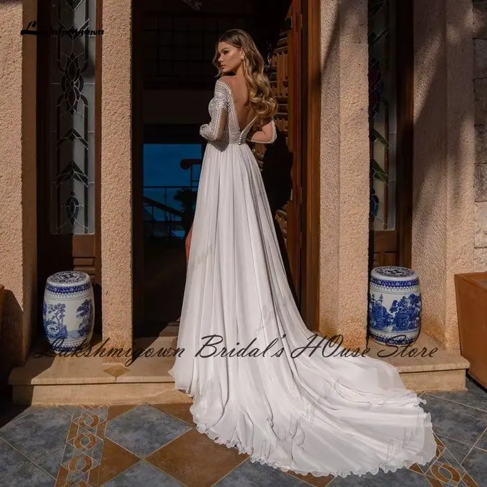 Robe de Mariée Bohème Dentelle Avec Dos Ouvert En Polyester Blanc Pour Femmes Occasions Spéciales Mariages Plage Gala